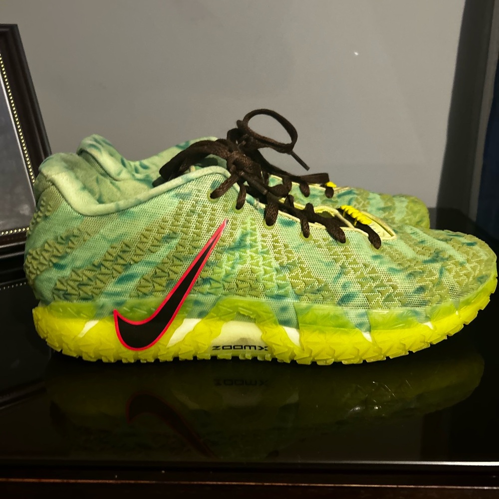 Nike Kids Green and Yellow Trail Sneakers with Pink-Trim Swoosh